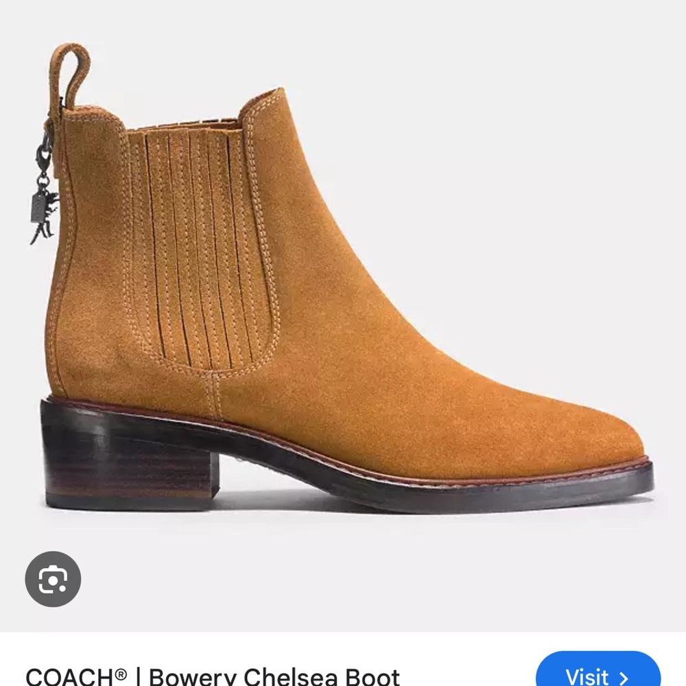 Beautiful Coach Bowery suede leather booties in camel